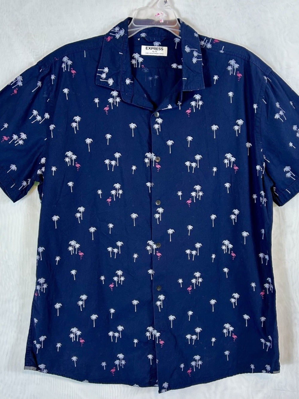 Men’s Express Palm Tree and Flamingo Print Hawaiian short sleeve Shirt Cotton